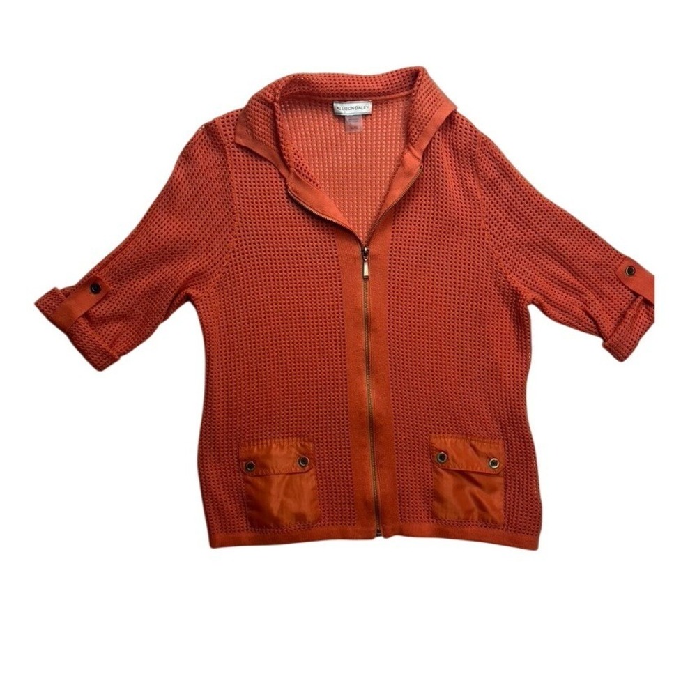 Allison Daley Women Orange Knit Zip Up Cardigan Sweater XL TG‎